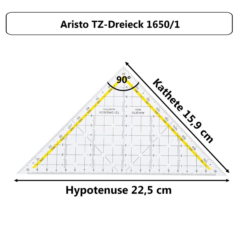 Aristo 1650/1"TZ-Dreieck" Set Square Plexiglass 225 mm Transparent