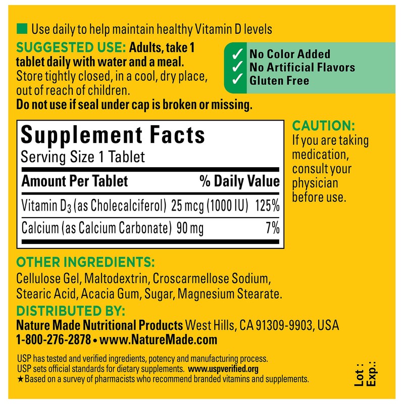Nature Made Vitamin D3 1000 IU (25 mcg), Vitamin D