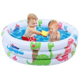 GAESHOW Inflatable Paddling Pool, 3 Ring Paddling Pools for Kids, Baby Swimming Pool Portable Printing Dinosaur Mini Pools Small Inflatable Toddler Swimming Pools for Outside and Inside
