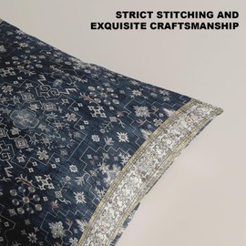 ZSYTZL Boho Throw Pillow Covers 18x18 inch Set of 2,Linen Bohemia Carpet Pattern Decorative Living Room Sofa Bed Square Pillow Case Cushion Cover-Blue Brown