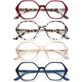 EYEURL 4-Pack Reading Glasses for Women Blue Light Blocking Reading Glasses Vintage Design Diamond-Shaped Frame Spring Hinge Readers for Women Men Anti Glare Filter Lightweight Eyeglasses,0.0