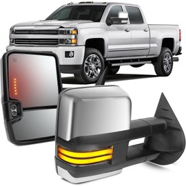 OCPTY Towing Mirrors Fit For 2003-2006 For Chevy Silverado For Gmc Sierra Pickup Power Heated Left Driver Right Passenger Side Tow Mirrors With Led Turn Signal Running Light With Chrome Housing