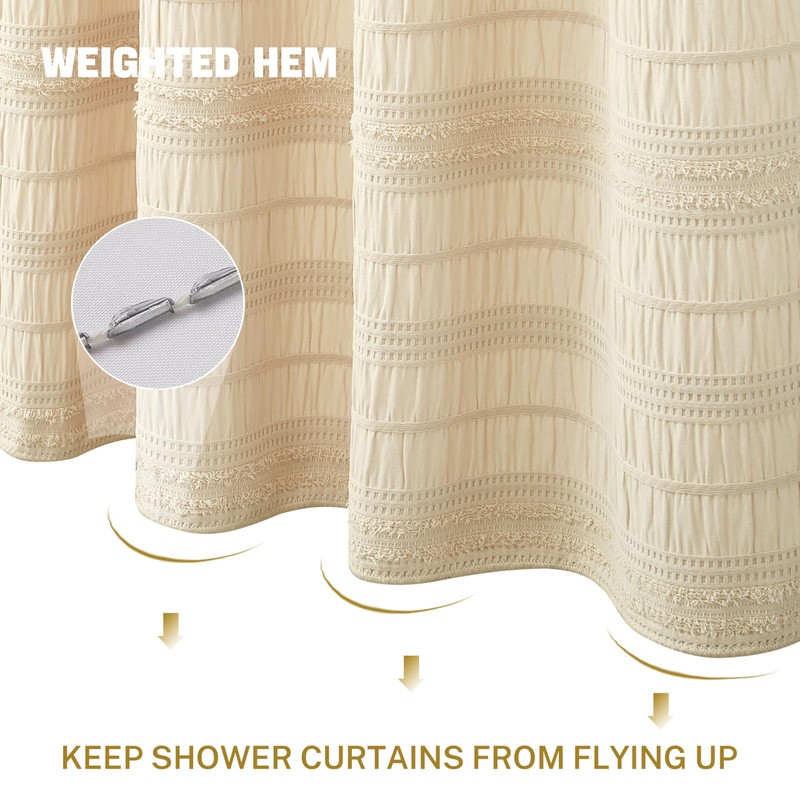 Siiluminisoy Beige Shower Curtain Farmhouse Shower Curtain Cotton Blend Striped