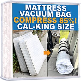 Mattress Vacuum Bag For Moving, Vacuum Seal Mattress Bag for Memory Foam or Inner Spring Mattresses, Compression and Storage for Returns, Leakproof Valve and Double Zip Seal (Cal-King)