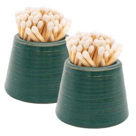 River Birch Set of 2 Green Ceramic Match Holders with Striker | Birthday, Holiday, Decorative, Gifts | Match Striker Jar for 2 Inch Small Decor Matches - Matches NOT Included