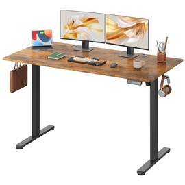 DEVAISE Electric Adjustable Height Standing Desk,55 X 28 Inch Sit Stand Up Desk,3 Memory Computer Home Office Desk，Headphone Hook, Rust