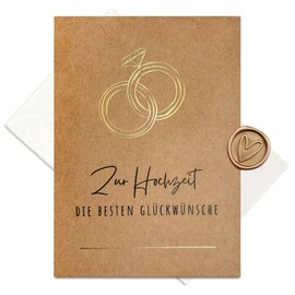 møij Wedding Card Made of Kraft Cardboard with Golden Hot Foil Embossing – For Wedding – Includes Envelope and Wax Seal
