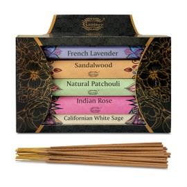 Raajsee Incense Sticks 5 Pack Variety Set 20 Sticks Each (Total 100 Sticks), Californian White Sage-French Lavender-Sandalwood-Natural Patchouli-Indian Rose,100% Organic Natural Hand Rolled