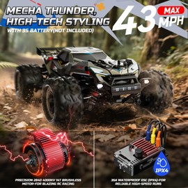 DEERC Brushless Fast RC Cars for Boys & Adults, 55KM/H, 1:18 Off-Road RC Truck, All Terrain 4x4 Racing Mecha Car, 50 Mins, Waterproof Remote Control Monster Truck, Compatible with 3S Battery