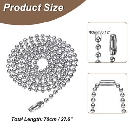 HARFINGTON Stainless Steel Ball Chain 3.0mm 27.6" Length 316L Round Bead Necklace Dog Tag Pull Chains with Connectors Clasps for Men Women Jewelry Making Bracelets Keychain, Silver