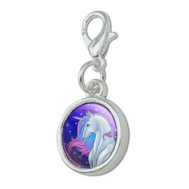 Majestic Unicorn Pink Purple Blue Antiqued Bracelet Pendant Zipper Pull Charm with Lobster Clasp
