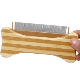 Bamboo Wooden Pet Comb For Pet Cat Dog Flea Grooming Comb Stainless Steel in Bone Shape, Proven Grooming Tools for Dogs Cats and Other Animals