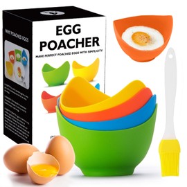 Poached Egg Cooker - Egg Poaching Cups, Non-Stick Silicone, Microwave & Stovetop, 4 Pack, BPA Free