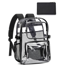 QOECI Clear Backpack Heavy Duty for Women Men Boys Girls, Transparent See Through Backpack with Accessories, Large TPU Bookbag for School Sport College Work Travel Security, Black