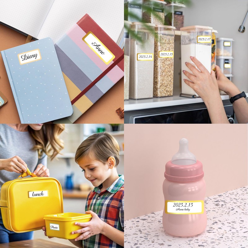 Gold Labels Stickers, Removable Blank Labels Gold Border, Self-Adhesive Rectangular