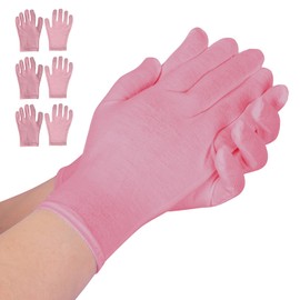AovYoo 3 Pairs of Cotton Gloves, Moisturising Gloves, Thin Neurodermatitis Knitted, Breathable, Thin Work Gloves for Dry Hands (Pink)