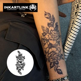 INKARTLINK Tattoo Tech, 2 Sheets Large Semi Permanent Tattoo, Temporary Tattoos, Last 1-2 Weeks, Waterproof, Realistic Look, No Adhesive, No Reflection （Flower Design)123