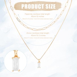 2pcs Gold Charm Necklaces for Women, No Fade Zircon Trendy Stack Pendant Birthstone Necklace and Paperclip Choker Stylish Birthday Jewelry Gift (April Diamond)