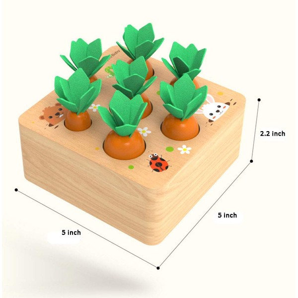 Wooden Toys for 1 2 3 Years Old Boys and Girls Montessori Size Sorting & Counting Puzzle Game Carrots Harvest Developmental Gifts for Fine Motor Skill