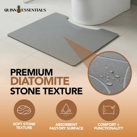 Quinn Essentials Diatomite Toilet Mat U-Shape, Rapid-Dry Bath Rug for Bathroom Contours, U-Shaped Toilet Rug, Washable Grey for Comfort
