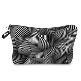 Makeup Bag Travel Small Portable Cosmetic Organizer Pouch for Women Girls Zipper Waterproof Clutch Toiletry Storage Purse,Geometric Black and White