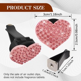Rebvugr 2PCS Heart-Shaped Car Vent Clip with Rhinestone, Car Vent Accessory, Bling Heart Charm Air Conditioning Outlet Clip, Auto Diffuser Air Freshener Charm for Women Girls (Pink, Heart)