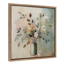 Kate and Laurel Sylvie Traditional Boho Floral Botanical I Framed Canvas Wall Art by The Creative Bunch Studio, 22x22 Gold, Soft Flower Bouquet Art for Wall