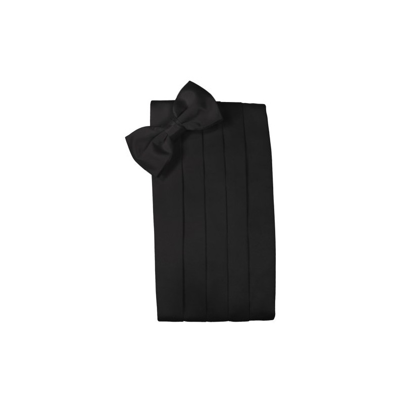 Cardi Men's Solid Satin Bowtie and Cummerbund Set, Black