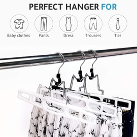 Quality Hangers 10 Pack Premium Skirt Hangers - Thin Space Saving Pant Hangers Set with Clamp, Shorts Hangers with Heavy Duty Locking Clasp, Multipurpose Jean Hangers Set - White
