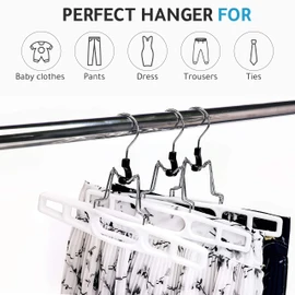 Quality Hangers 10 Pack Premium Skirt Hangers - Thin Space Saving Pant Hangers Set with Clamp, Shorts Hangers with Heavy Duty Locking Clasp, Multipurpose Jean Hangers Set - White