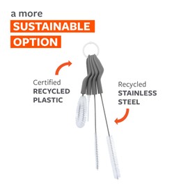 Full Circle Little Sipper, Bottle and Straw Cleaning Brush Set, Sizes for Both Narrow & Wide Straws, Gray