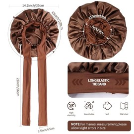Gorro Seda Dormir Capó Ajustable Satén Banda Elástica Ancha Noche Cabello Rizado Ducha Belleza Marrón