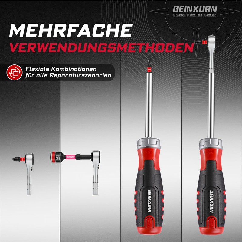 GEINXURN Ratchet Screwdriver and Magnetic Bit Holder, Ergonomic Handle with