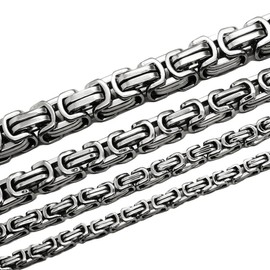 Soul-Cats® Byzantine Chain Stainless Steel Necklace with or without Bracelet Colour: Silver., 12 mm