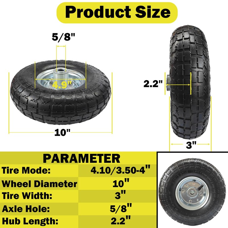 EAGWON 10" Heavy Duty 4.10/3.50-4 Pneumatic Tires & Wheel Set