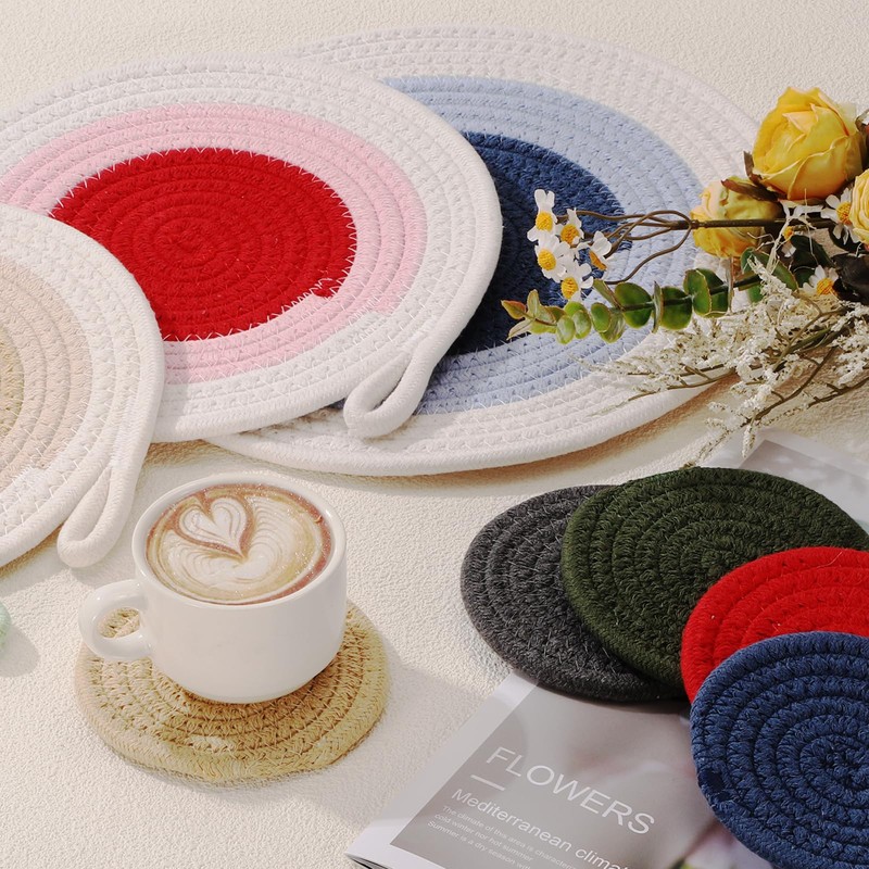sourcing map 2Pcs Round Braided Placemats, 4.3" Woven Placemats Kitchen