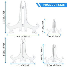 DAJAVE 80 Pieces Clear Plastic Easels, 3/4/5/6 Inch Plastic Plate Stands for Display, Plate Holder Display Stand for Display Picture Frame Desktop Weddings Home Decoration