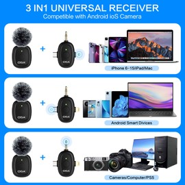 OSA 3 in 1 lavalier mikrofon für Kamera,IOS,Android,und Laptop, 2.4G Ultra Low Delay 8H Lange Arbeitszeit Ansteckmikrofon mit Rauschunterdrückung für Videoaufnahmen,Vlog,YouTube,TikTok