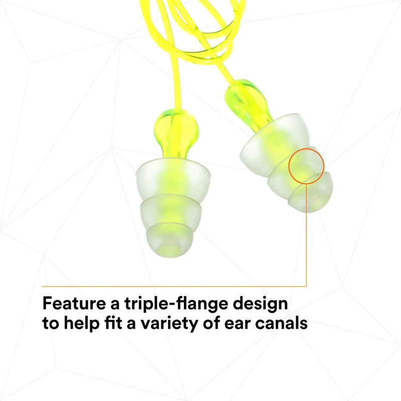 3M 3M Tri-Flange Earplugs P3000, Corded, 100 Pairs