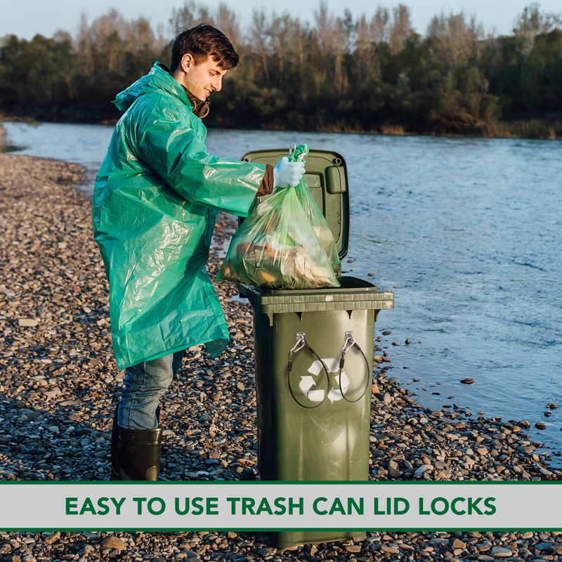 TonGass (4-Pack, Black Garbage Trash Can Lid Lock with Wire