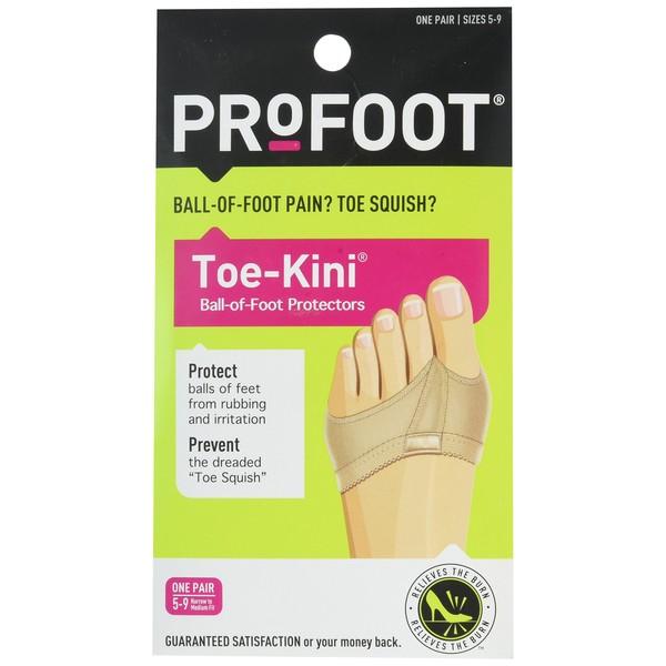 PROFOOT Toe-Kini, Ball of Foot Protectors, (Pack of 2), Pads Metatarsal and Separates Toes for Greater Comfort When Walking, Great for High Heels, Relief from Burning Pain in the Forefoot