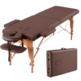 BODIOO Massage Table Portable 84in Massage Bed Lash Bed 2 Fold SPA Table 24inch Wide Adjustable Salon Bed with Carry Bag for Spa Facial CareSpa Tattoo, Brown