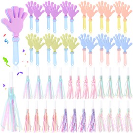 Lenwen 48 Pieces Party Noise Makers 24 Pcs Hand Clapper Noisemakers 24 Pcs Glitter Metallic Fringed Tassel Party Horns for Birthday Sporting Events Adults Carnival Games Rewards Cheer Supplies