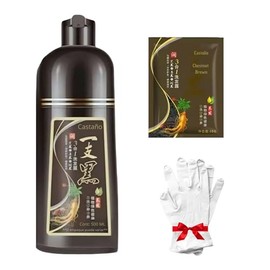 Castaño - Shampoo Tinte Instantáneo Para Cabello, Castaño, Con Extracto de Jengibre y Ginseng, 500ml Más Sobres de Viaje de Regalo (30g), Cubre Canas,