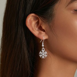 Snowflake Earring for Women Snowflake Drop Earring Sparkling Crystal Snowflake Earring Winter Party Flower Snowflake Dangle Earrings Chrismas Jewelry for Women (sliver1)