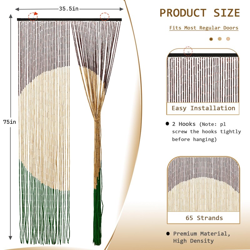 HYVAKUPPA Handmade Bamboo Beaded Curtain for Doorways 65 Strands 35.5"
