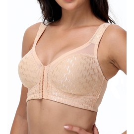 Oscrenia Full Coverage Front Closure Bra Wireless Plus Size for Women Posture Back Support(Beige,36C)
