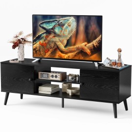 NEWBULG TV Stand Cabinet for 50" 60" TV,Wooden,Ente - Black