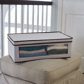 Household Essentials 514 Vision Storage Box - Natural Canvas with Brown Trim - Large