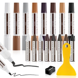 DEWEL Dual-Tipped Furniture Markers Touch Up, Upgrade 17 Pcs Wood Furniture Repair Kit, Wood Touch Up Markers and Wax Sticks with Repair Tools, Easily Repair Wood Floor Scratches, Wood Stain and Dents